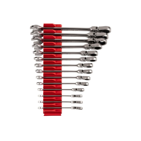 Flex Head 12-Point Ratcheting Combination Wrench Set w/ Modular Wrench Organizer, 14-Piece (6-19 mm)